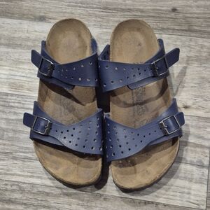 Birki's by Birkenstock Blue Leather 2 Straps Sandals 230 Eu 36 35 Us 5